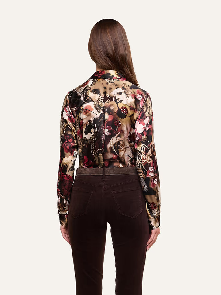 Tyler Silk Blouse in Burgundy Multi Lux Collage