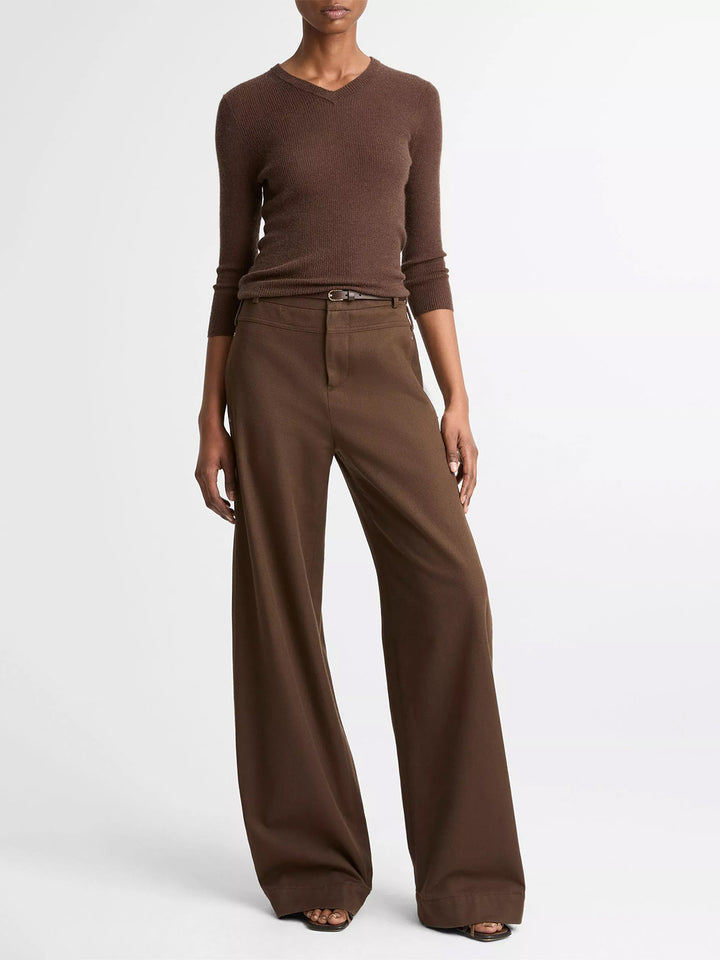Italian Cotton Utility Double-Waist Wide-Leg Pant in Willow