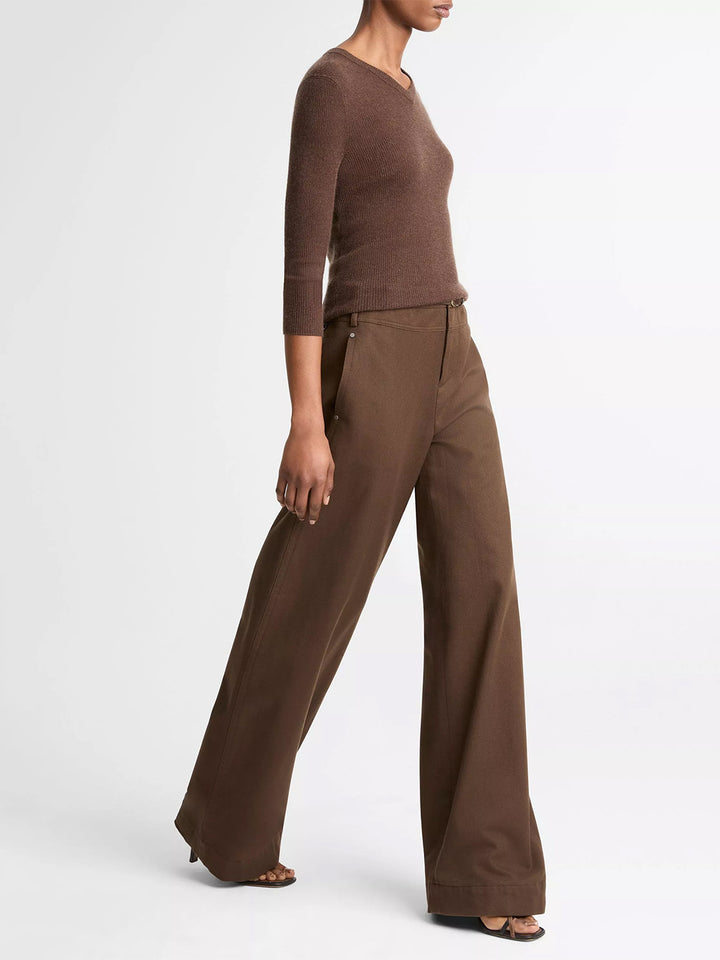 Italian Cotton Utility Double-Waist Wide-Leg Pant in Willow