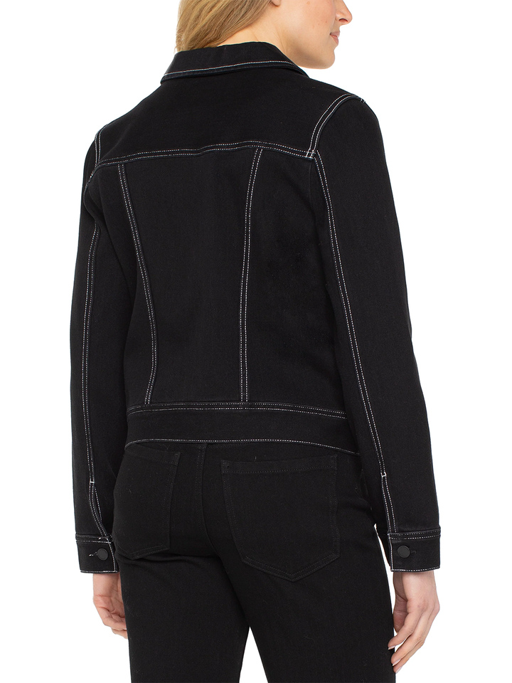 Utility Trucker Jacket w/Contrast Stitch in City Black