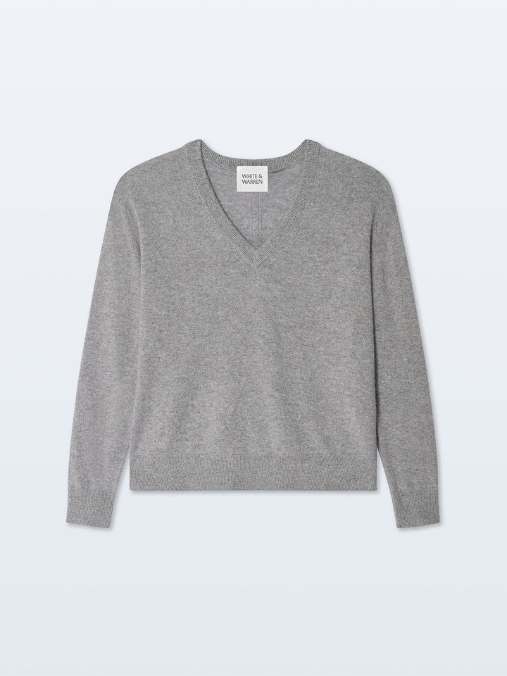 Cashmere V-Neck Sweater in Grey Heather