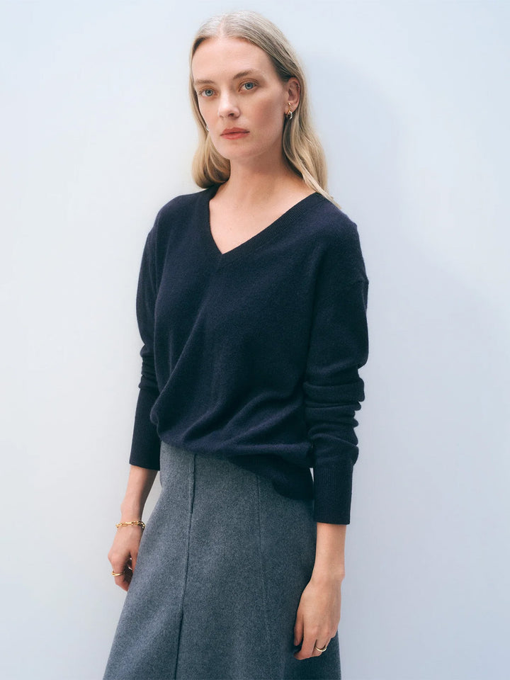 Cashmere V-Neck Sweater in Deep Navy