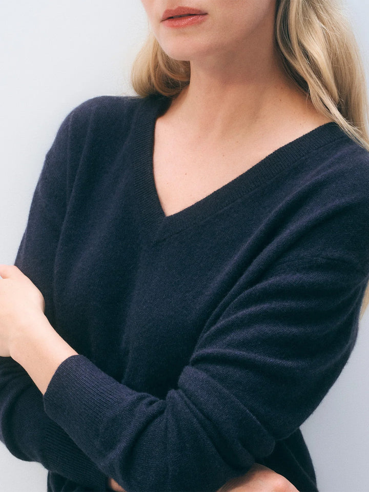 Cashmere V-Neck Sweater in Deep Navy