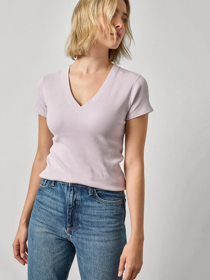 Sunwashed Cap Sleeve V-Neck Tee in Freesia Wash