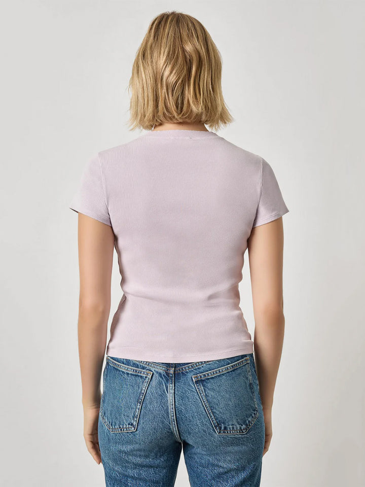 Sunwashed Cap Sleeve V-Neck Tee in Freesia Wash