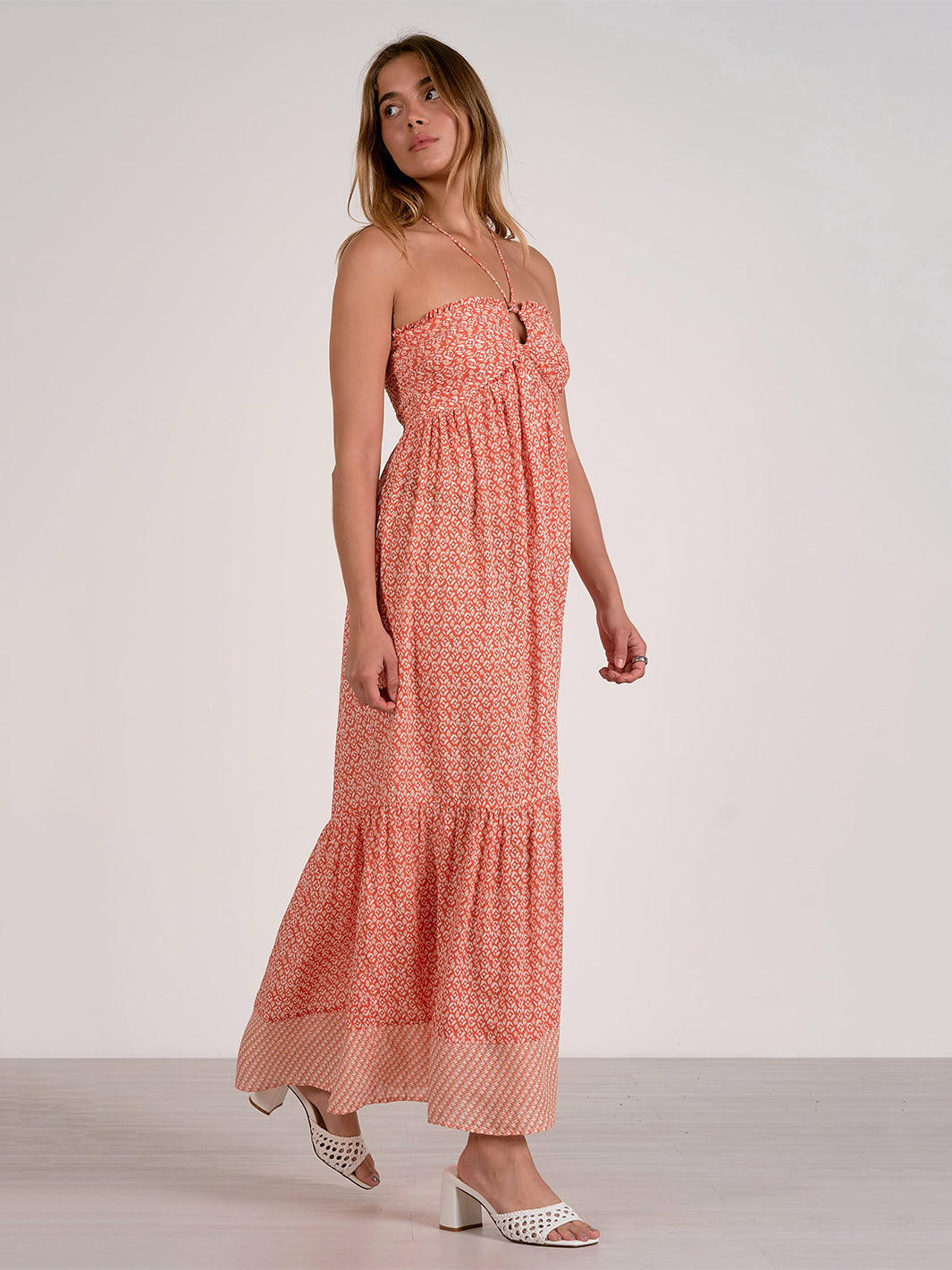 Tie Front Strap Maxi Dress in Red Zina