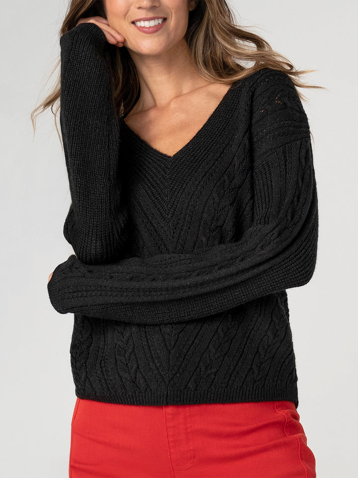 Long Sleeve V-Neck Sweater in Black
