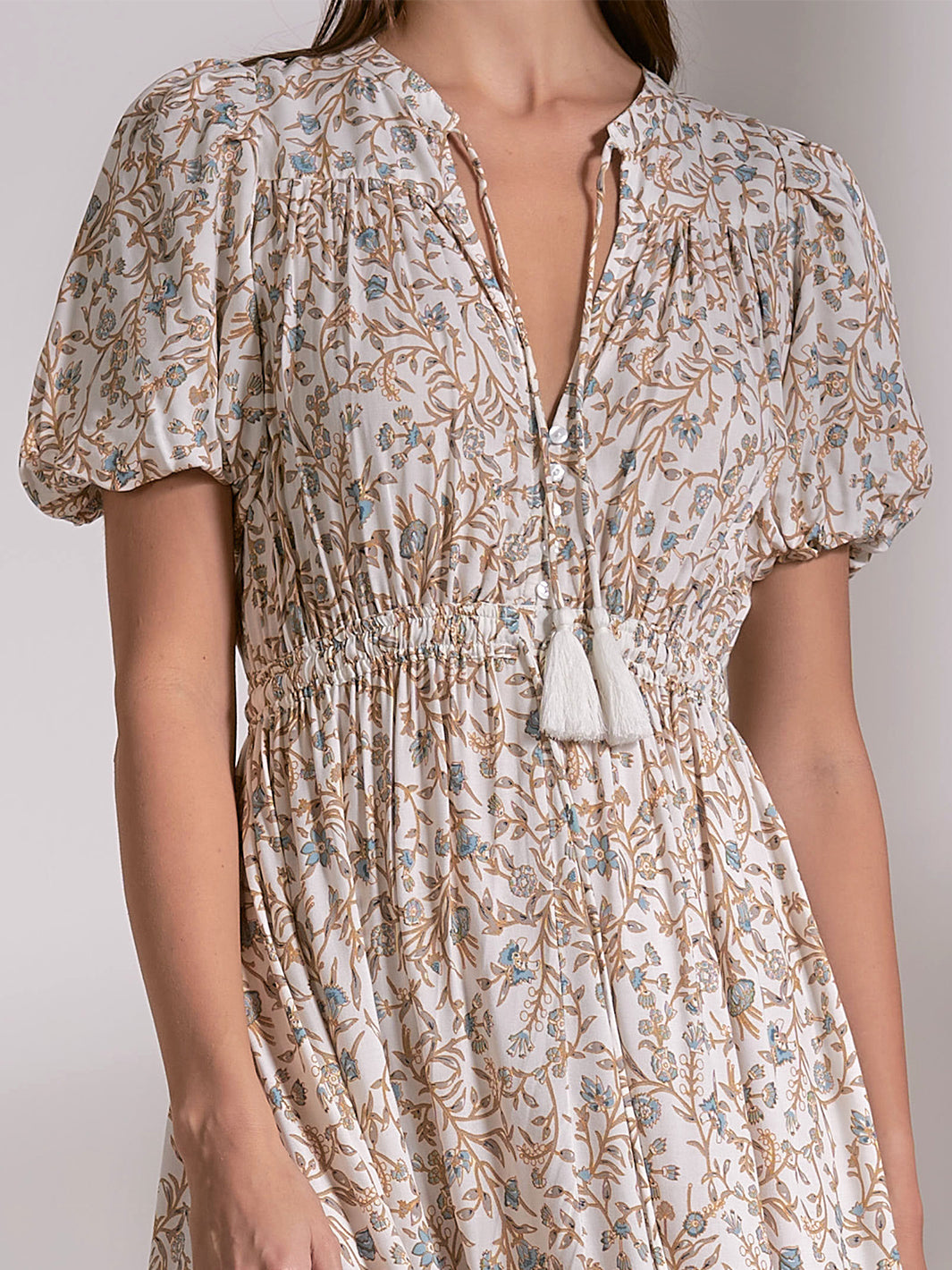 Short Sleeve V-Neck Maxi Dress in Blue Whimsy Print