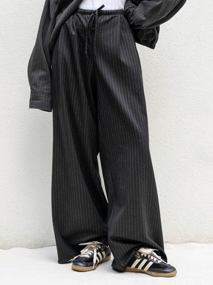 Valerie Pleated Pinstripe Pant on Charcoal