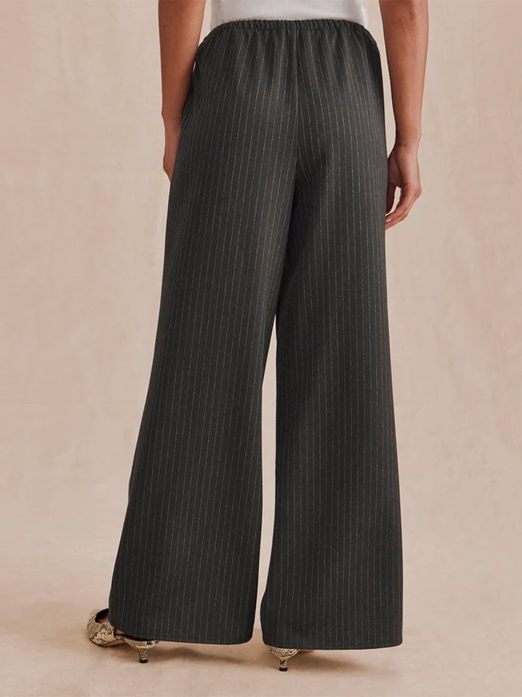 Valerie Pleated Pinstripe Pant on Charcoal