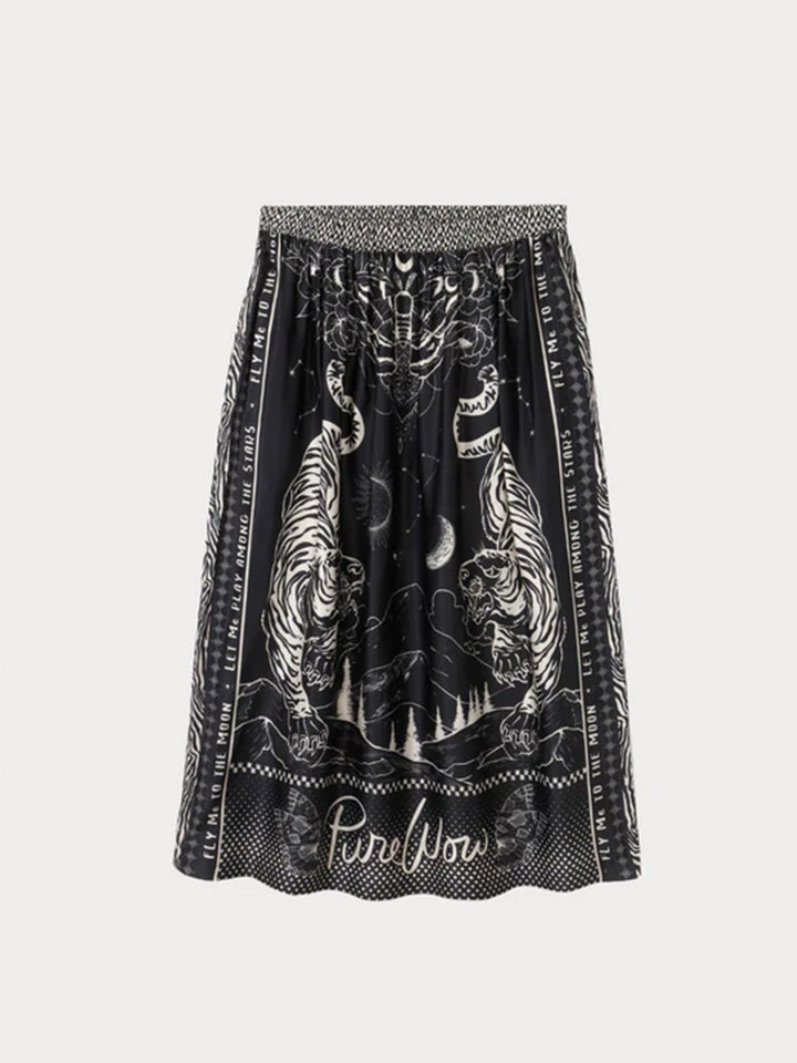 Vanessa Printed Midi Skirt in Black Magic