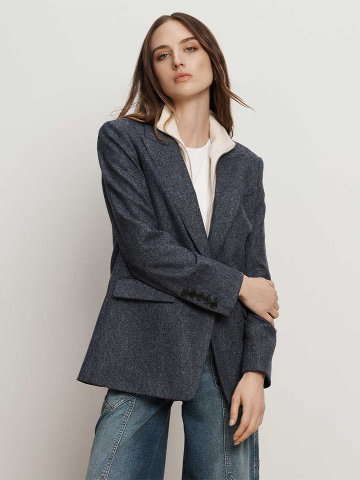 Vega Wool Dickey Single-Breasted Jacket in Blue Melange