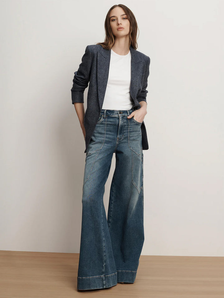 Vega Wool Dickey Single-Breasted Jacket in Blue Melange