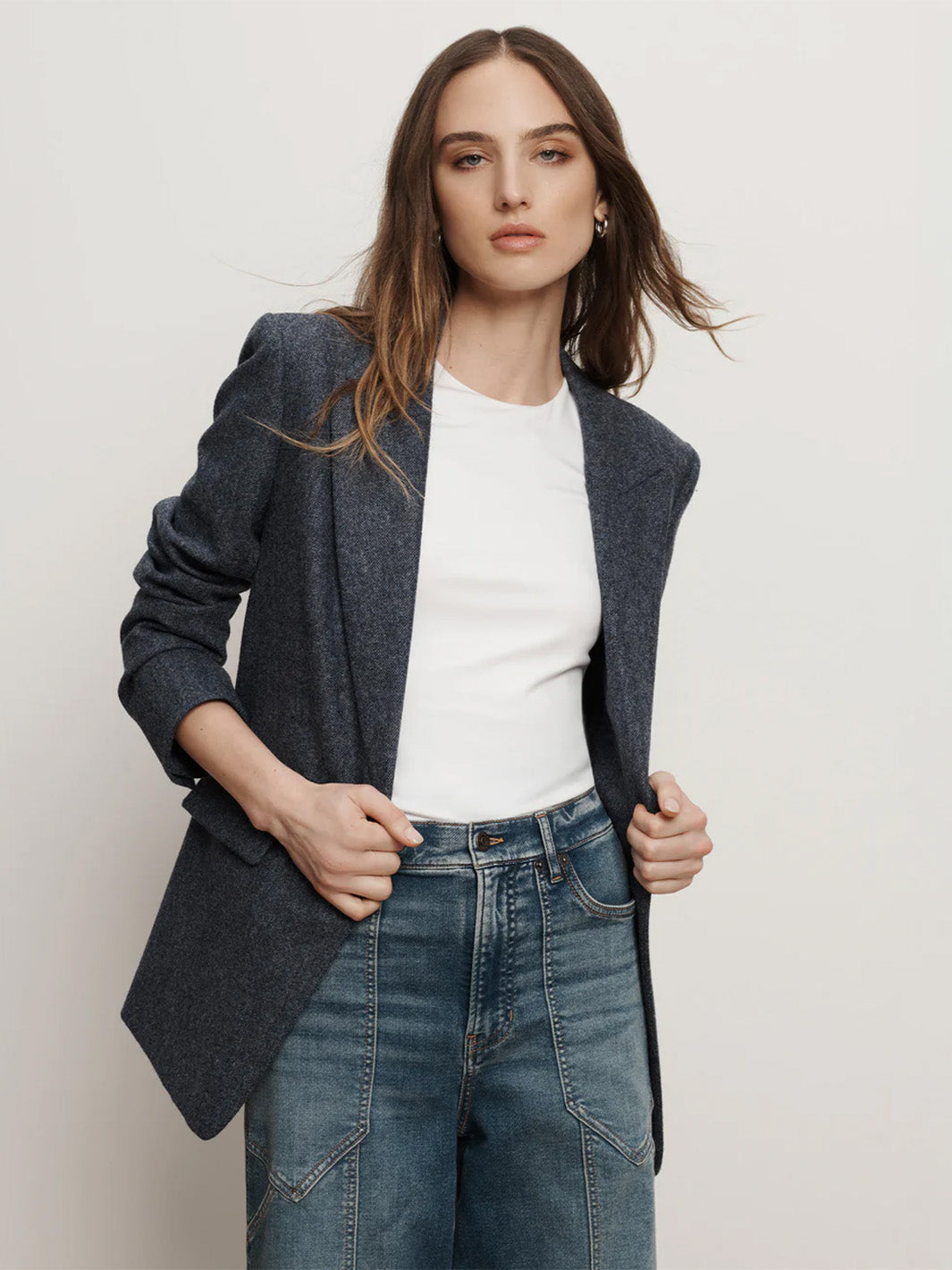 Vega Wool Dickey Single-Breasted Jacket in Blue Melange