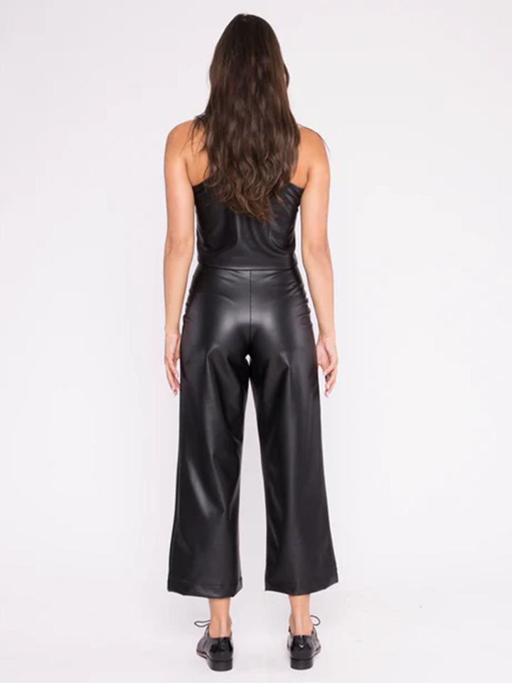 Vegan Leather Straight Leg Cropped Pant in Black