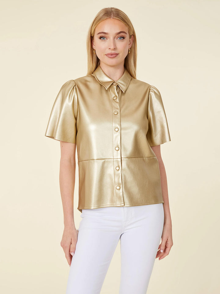 Metallic Vegan Leather Top in Champagne