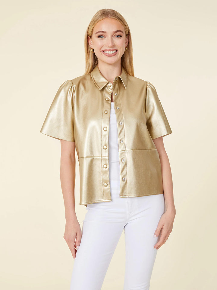 Metallic Vegan Leather Top in Champagne