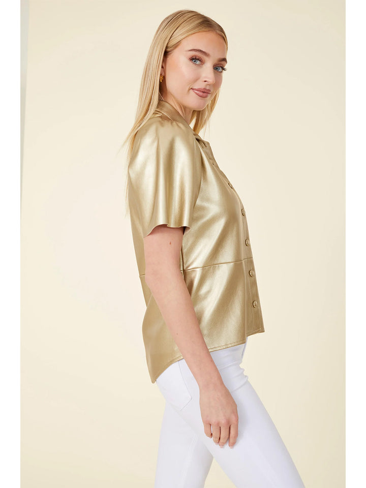 Metallic Vegan Leather Top in Champagne