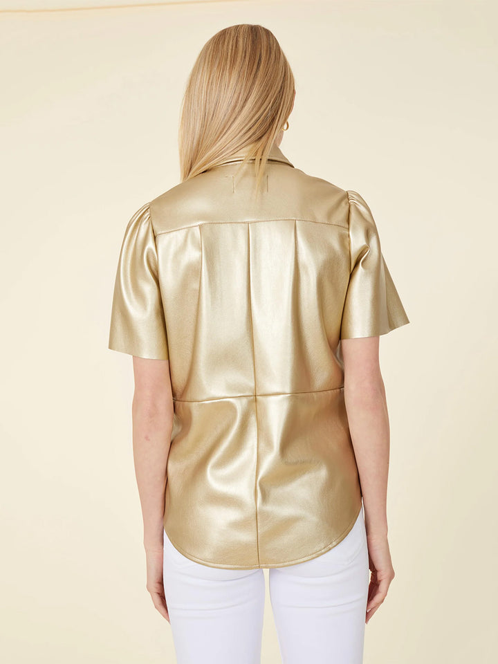 Metallic Vegan Leather Top in Champagne