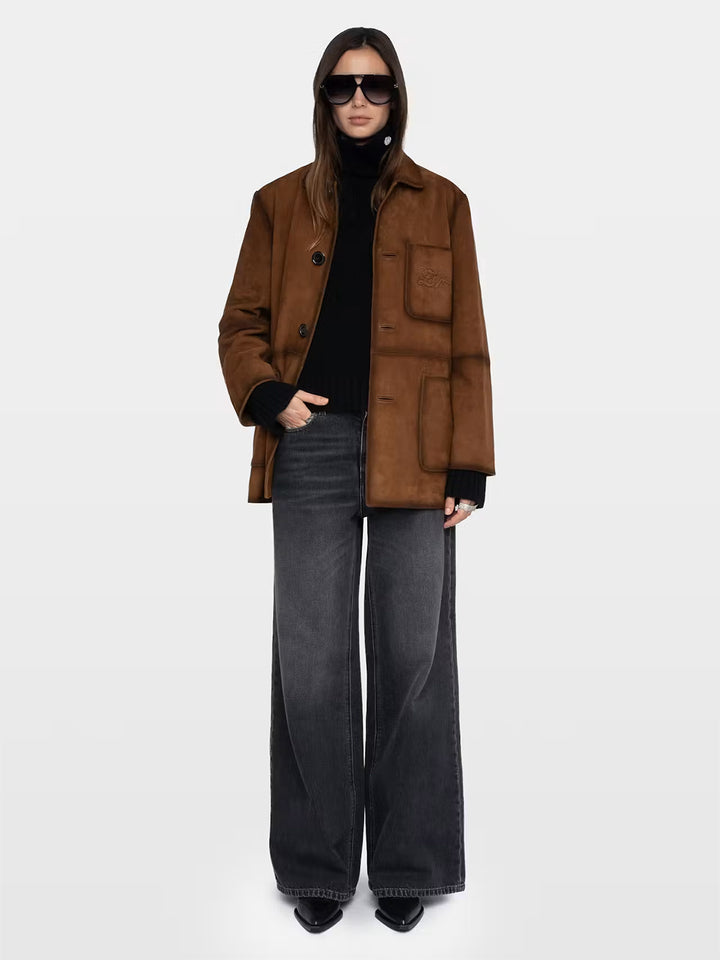 Venezia Leather Suede Western Jacket in Cognac