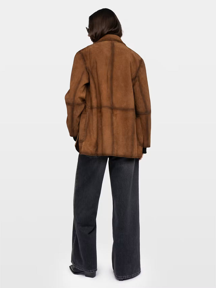 Venezia Leather Suede Western Jacket in Cognac