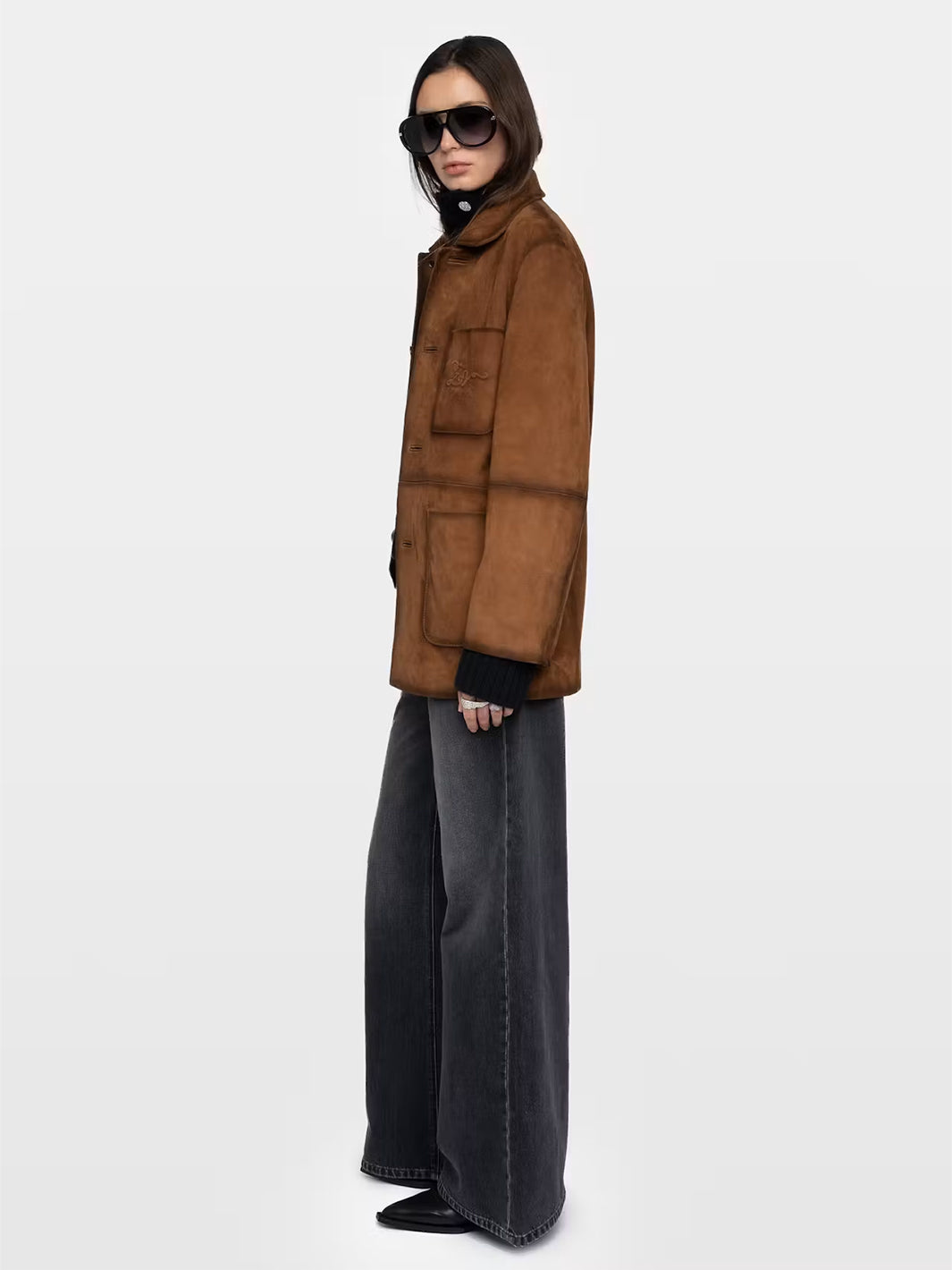 Venezia Leather Suede Western Jacket in Cognac
