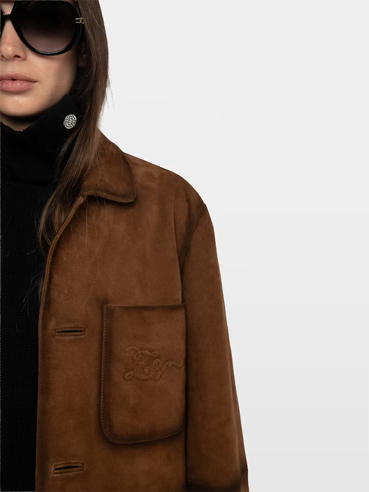 Venezia Leather Suede Western Jacket in Cognac
