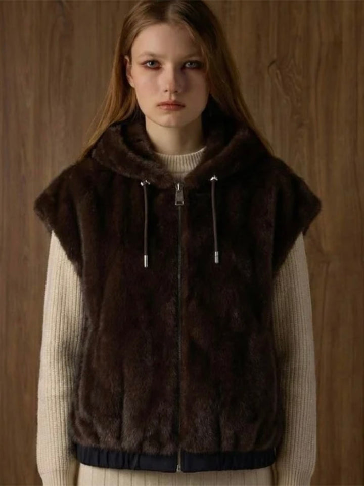Reversible Nylon Gilet in Dark Brown/Navy