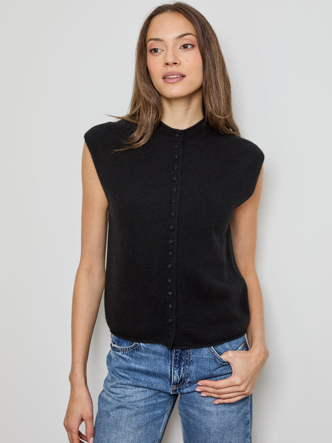Mock-Neck Vest in Black