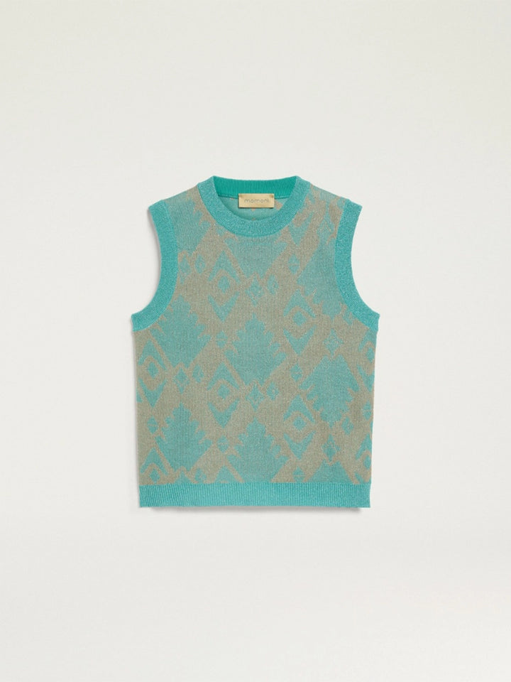 Veta Jacquard Top in Aquamarine/Gold