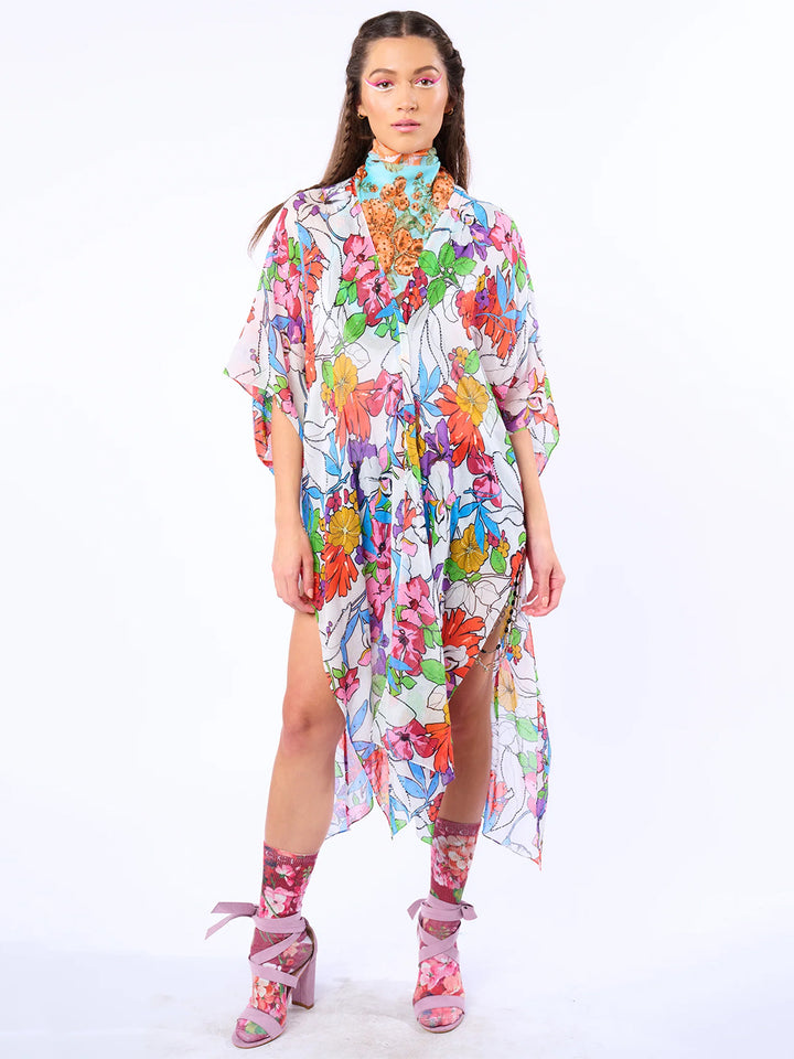 Virginia Embellished Kimono in White Floral