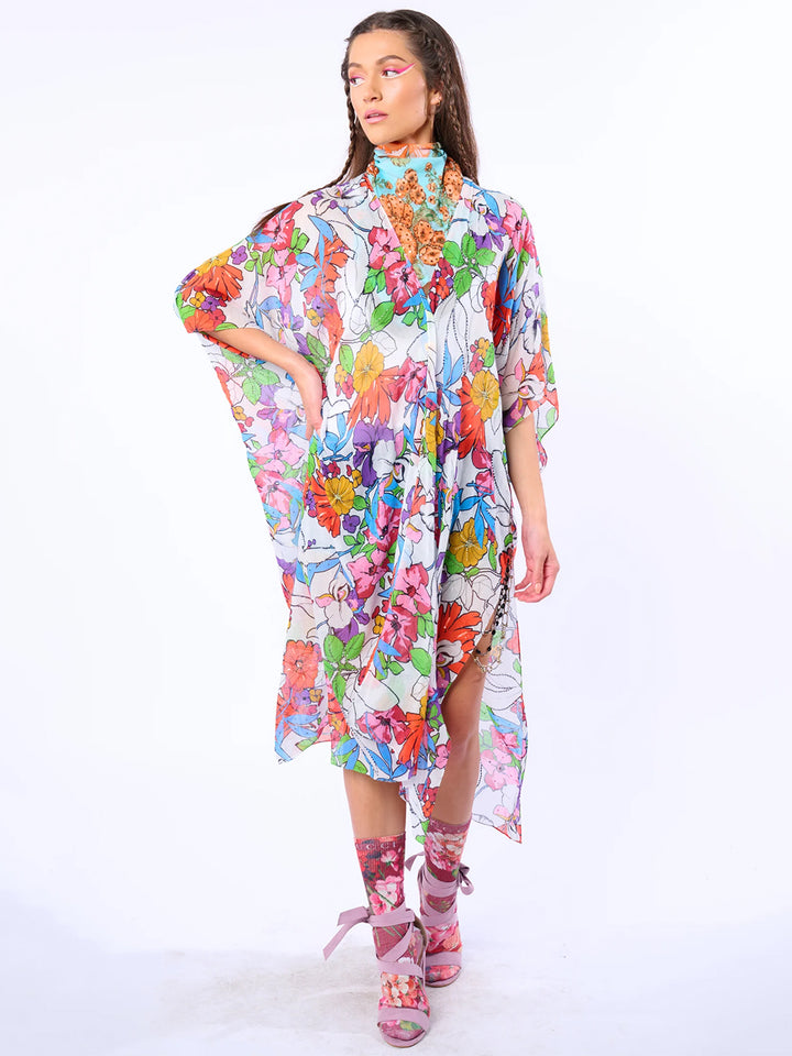 Virginia Embellished Kimono in White Floral