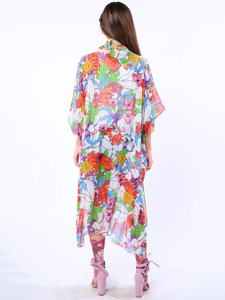 Virginia Embellished Kimono in White Floral