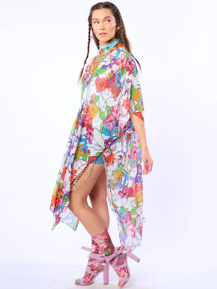 Virginia Embellished Kimono in White Floral