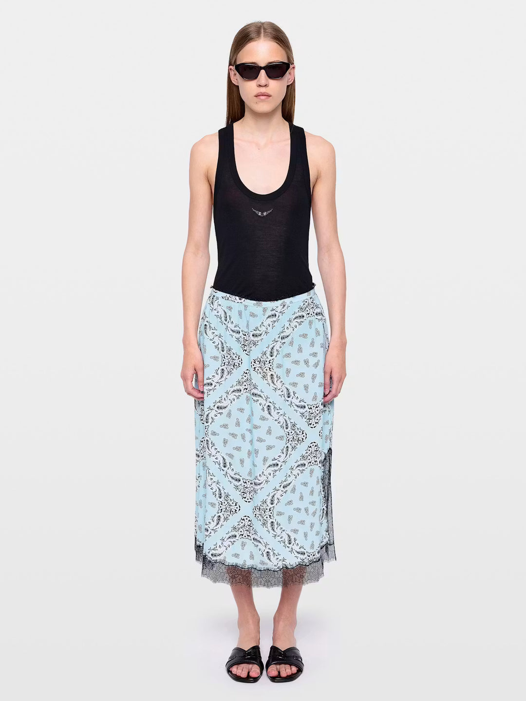 Jarvis Midi Skirt in Blue Oxford