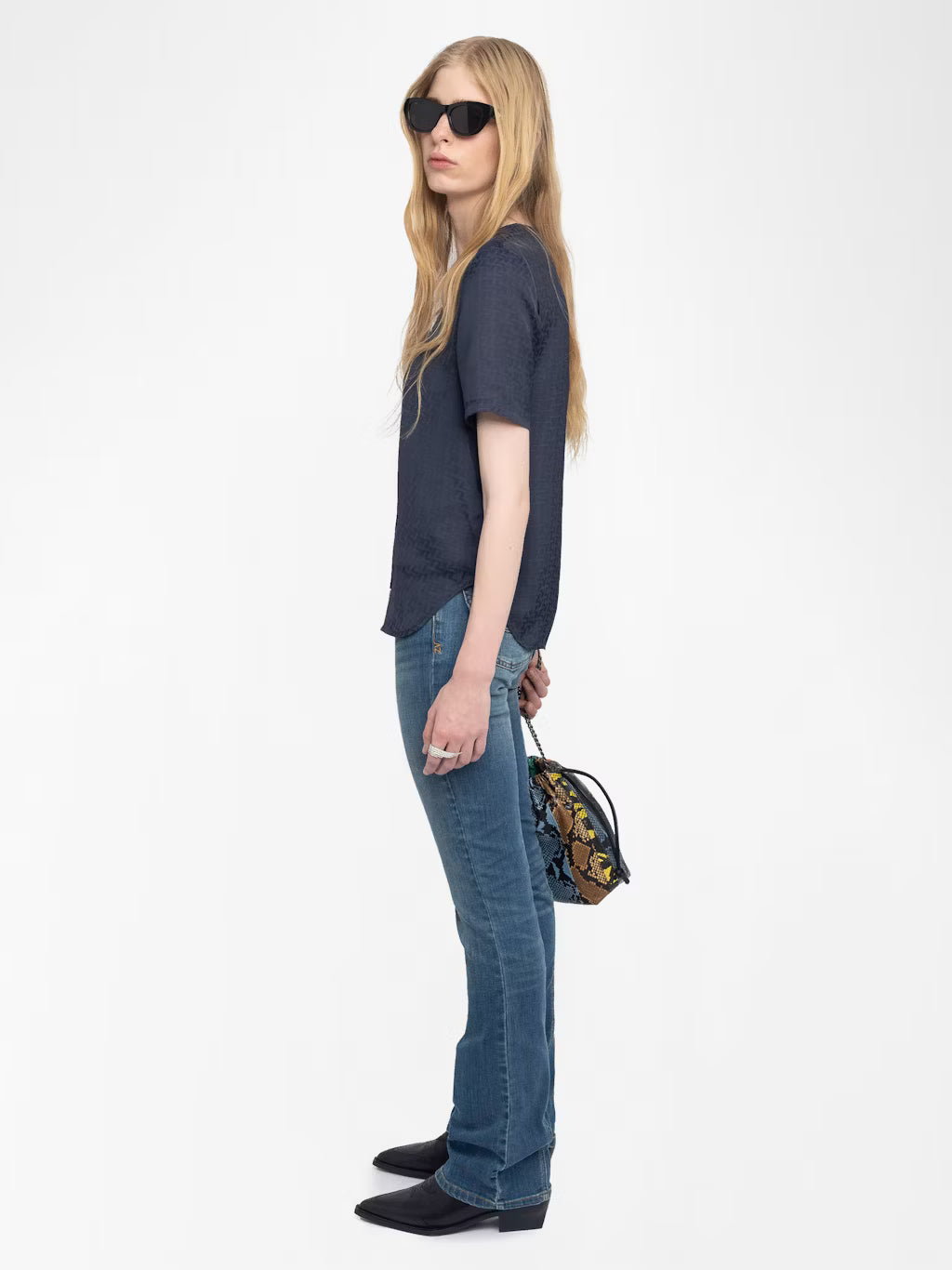 Terzo Satin Top with Metallic Wings in Encre