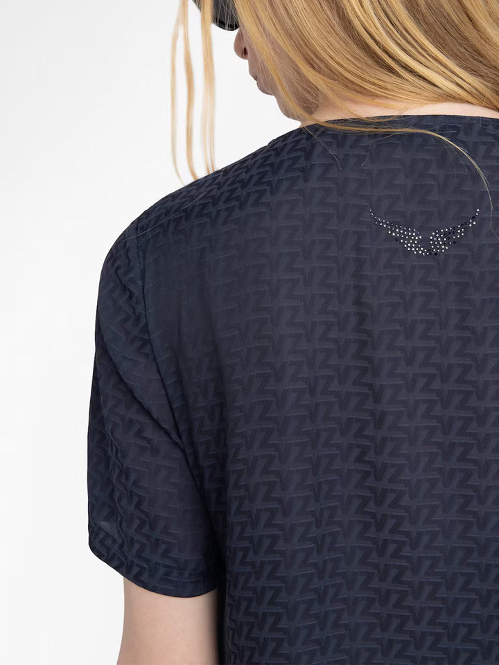 Terzo Satin Top with Metallic Wings in Encre