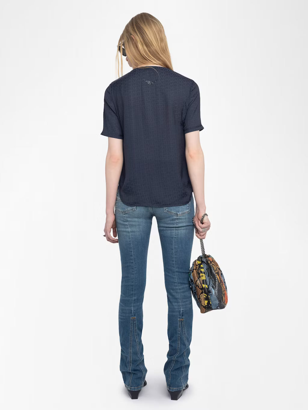 Terzo Satin Top with Metallic Wings in Encre