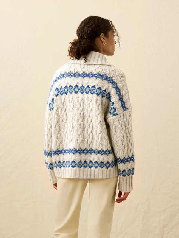 Highland Fairisle Cardigan in Lakeside Fairisle Snow