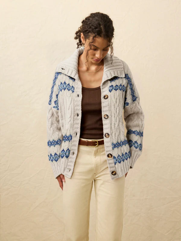 Highland Fairisle Cardigan in Lakeside Fairisle Snow