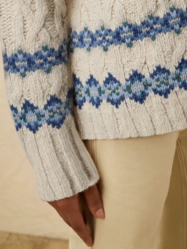 Highland Fairisle Cardigan in Lakeside Fairisle Snow