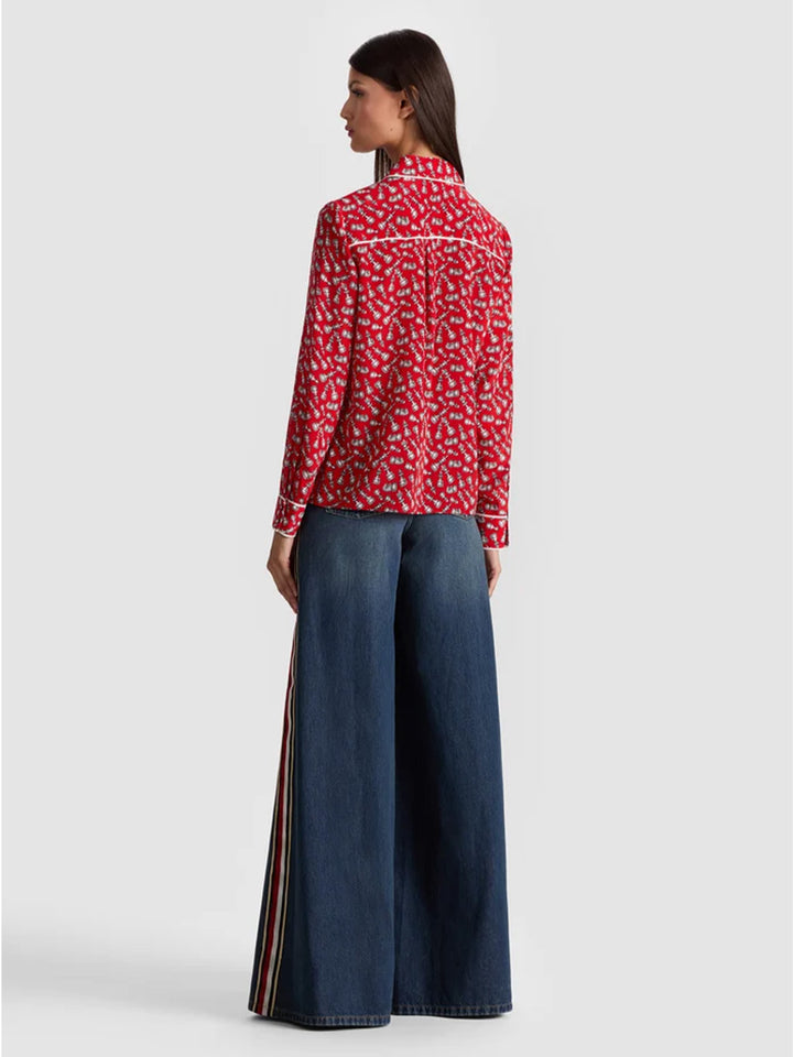 Willa Silk Blouse w/Piping in Queening