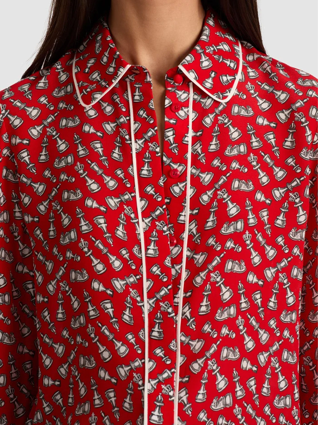 Willa Silk Blouse w/Piping in Queening