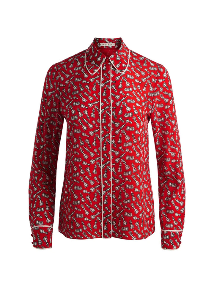Willa Silk Blouse w/Piping in Queening