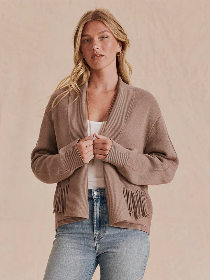 Willow Fringe Cardigan in Taupe