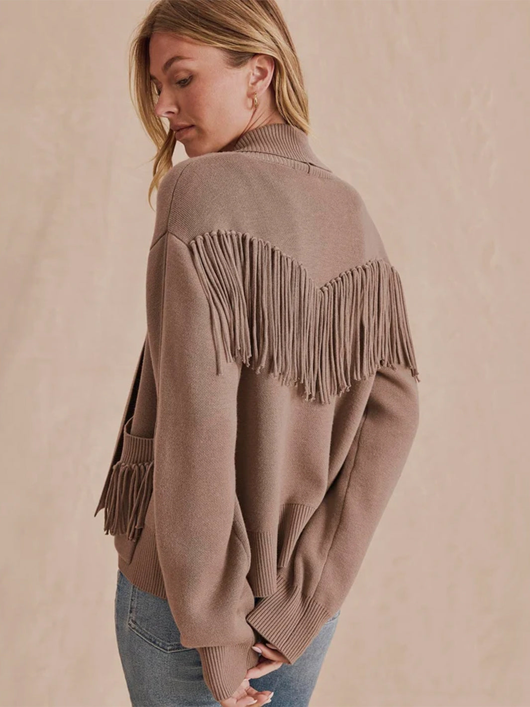 Willow Fringe Cardigan in Taupe
