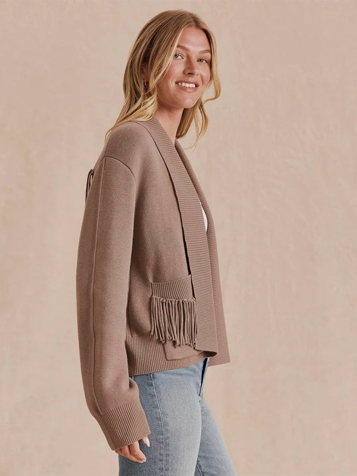 Willow Fringe Cardigan in Taupe
