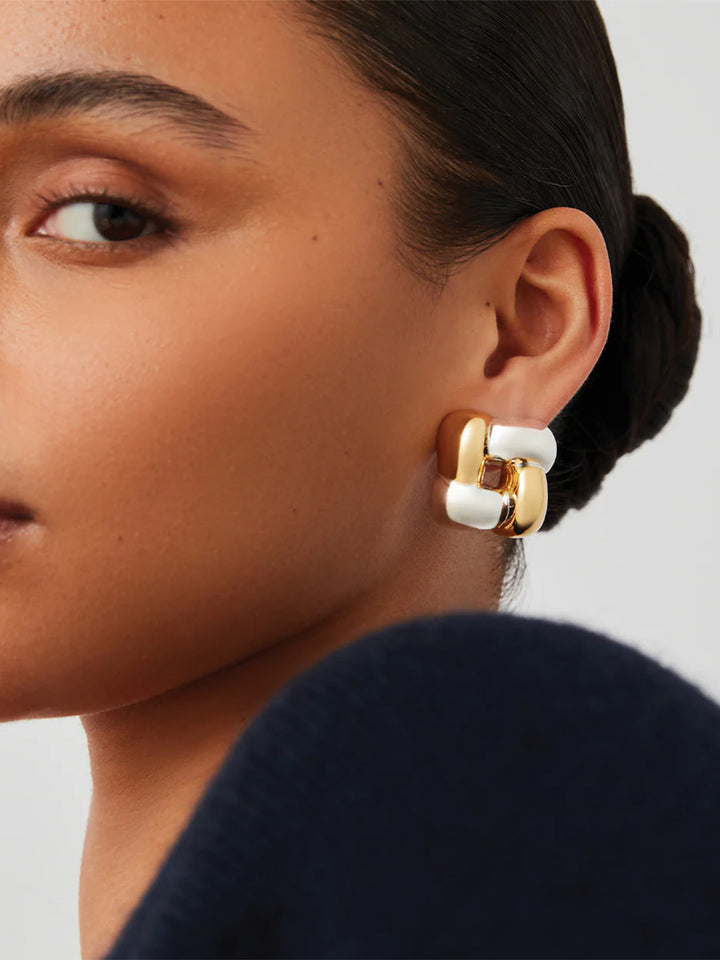 Woven Square Earrings in Two-Tone