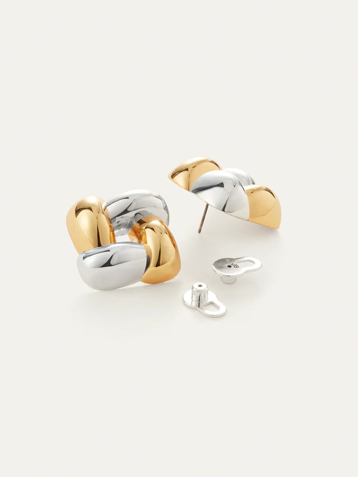 Medium Woven Square Earrings in Silver/Gold