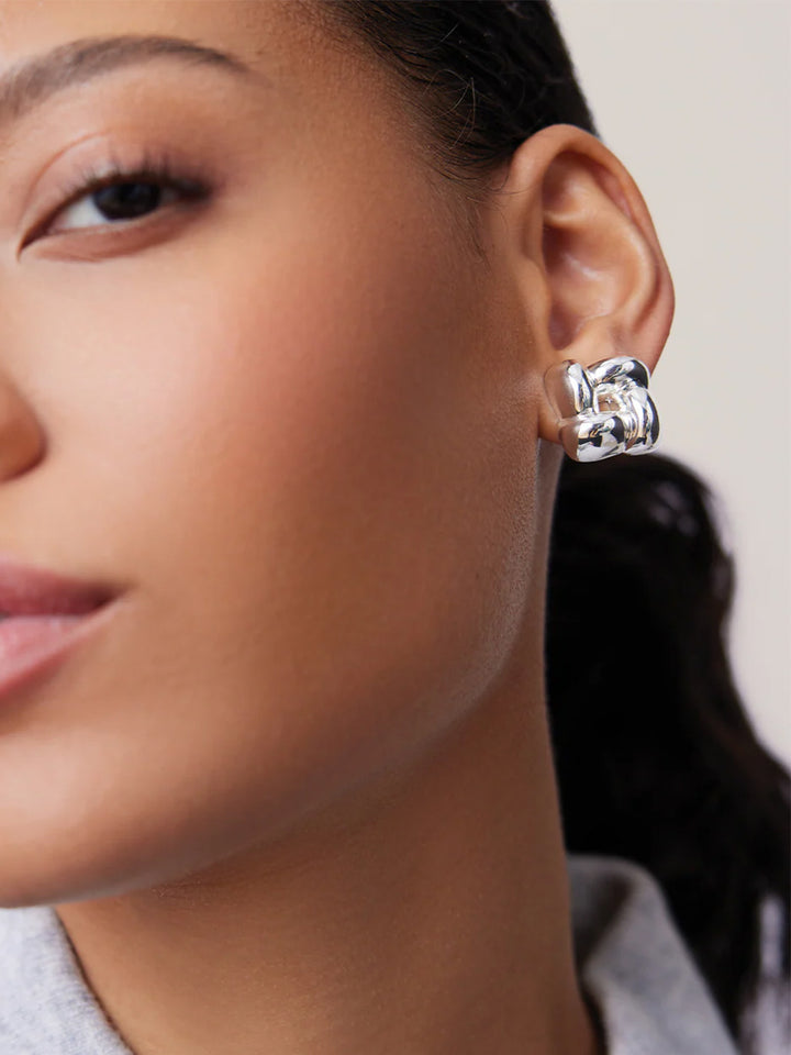 Small Woven Square Earrings in Silver